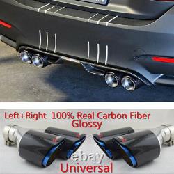 63mm 89mm Carbon Fiber Car SUV Dual Exhaust Pipe Tail Muffler Tip Chrome Blue 2X
