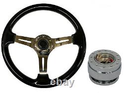 Black Chrome 350mm TS Steering Wheel + Quick Release boss B30