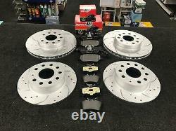 Performance Front Rear Drilled & Curved Grooved Brake Discs And Mintex Pads Set