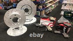 Audi A3 2.0 140 8p Drilled Grooved Brake Discs And Brembo Brake Pads Front Rear